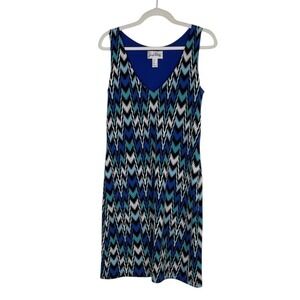 Joseph Ribkoff Chevron Striped‎ Dress Artsy Blue Office Resortwear Retro Size 8